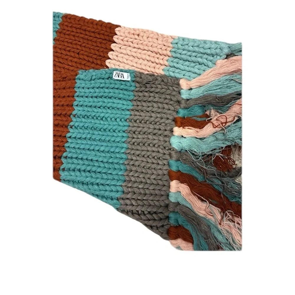 NWOT. Zara Long Multicolored Knit Scarf with Fringes.